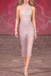 Brenden Pink Crystal Lace Midi Dress | Dress In Beauty